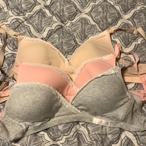 Momma’s Shop nursing bras (3) in peach, light pink and grey. No wire. Size LARGE